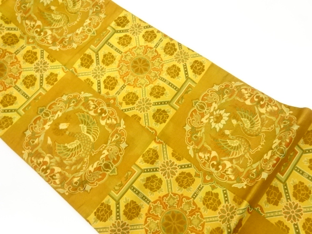 JAPANESE KIMONO / VINTAGE FUKURO OBI / WOVEN PHOENIX & FLOWER CREST